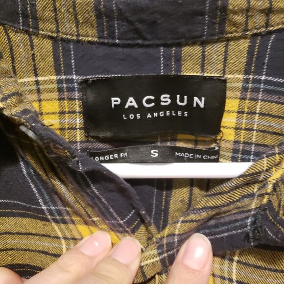 Pacsun Los Angeles Button-up Shirt Plaid Yellow Blue Size Small - Picture 8 of 9